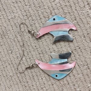 Pink and Blue Mother of Pearl Fish Earrings